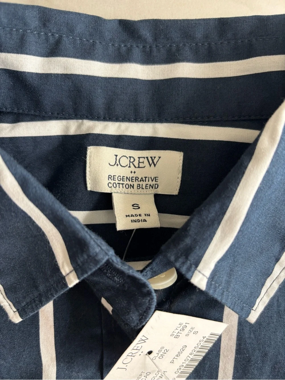 J. Crew Navy and White Vertical Stripe Button-Down Shirt Sz S